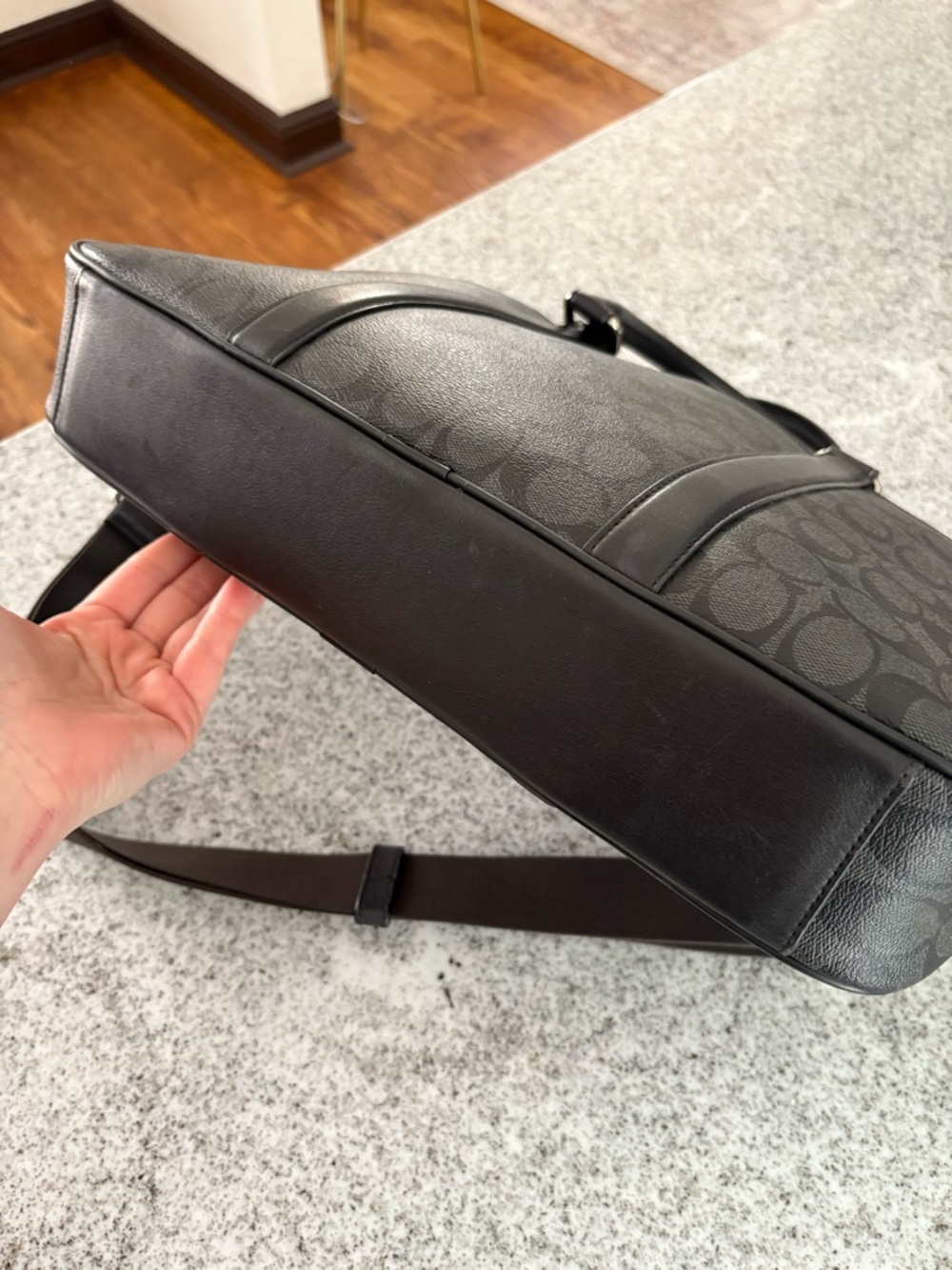 COACH Perry Slim briefcase in SIGNATURE charcoal black career messenger bag - Picture 13 of 16